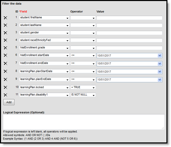 Screenshot of Image 3: Filter Identifying Students with a Primary Disability in a locked IEP