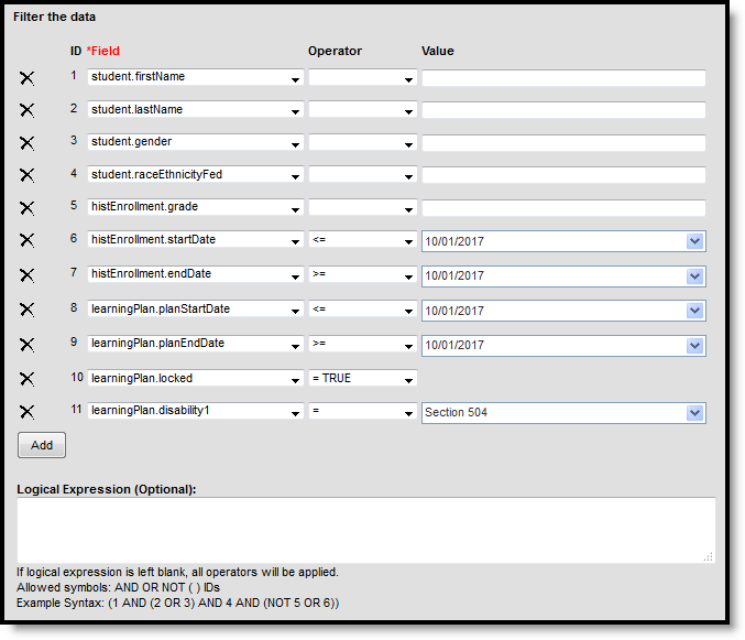 Screenshot of IEP ad hoc filter