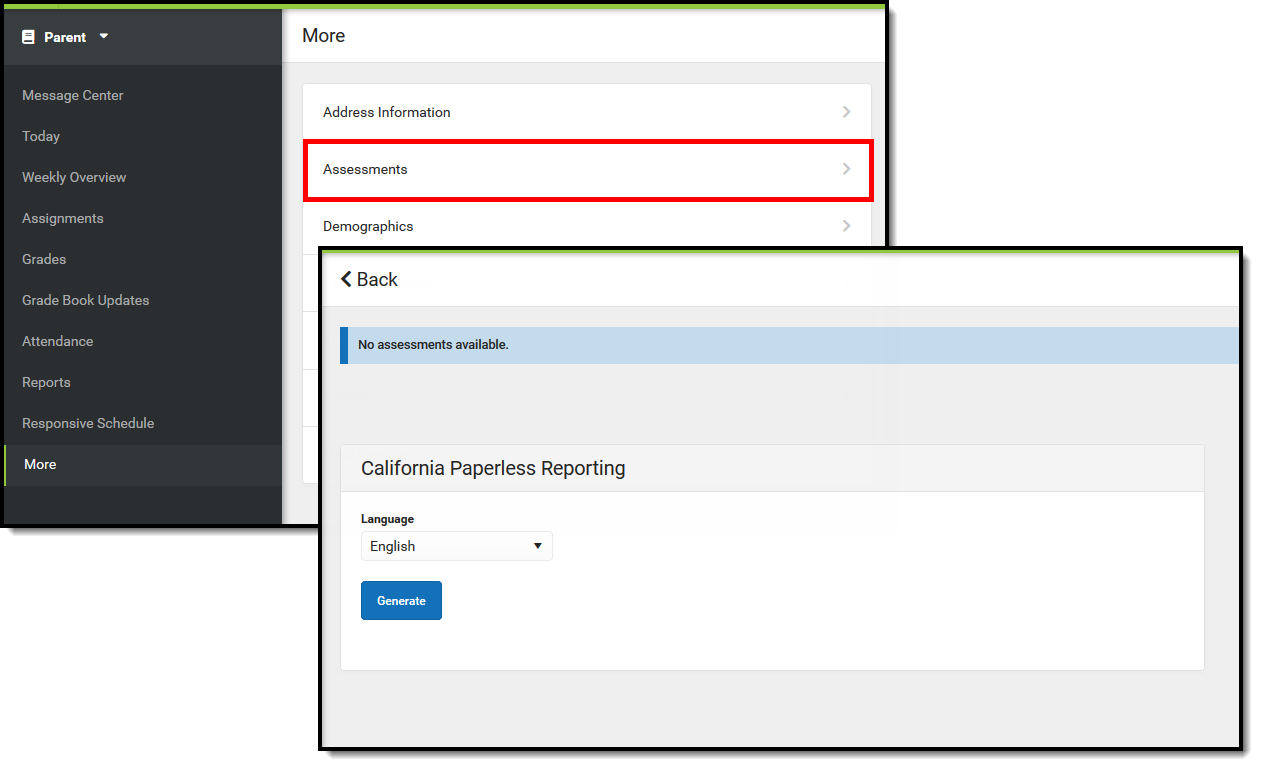 Screenshot of the Paperless Reporting options in the portal. 