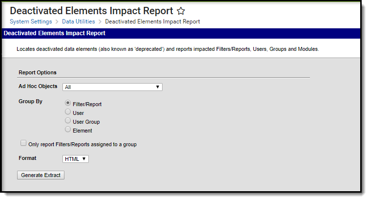 Screenshot of the Deactivated Elements Impact Report