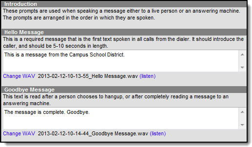 Screenshot of the voice message fields.