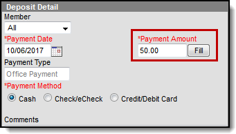 Screenshot of the payment amount field