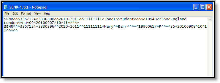 Screenshot of the Caret Delimited format of the SSID Enrollment extract