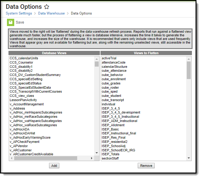 Screenshot of the Data Options tool.