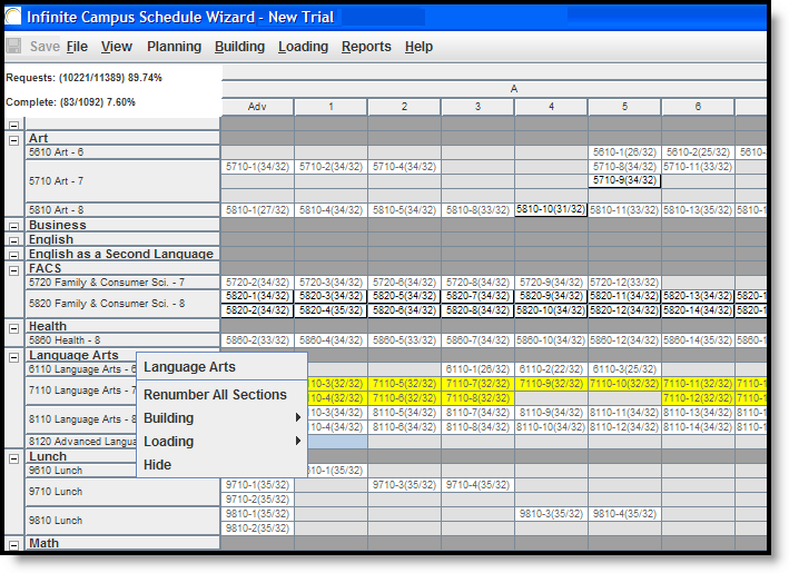 Screenshot of the Department right-click options. 