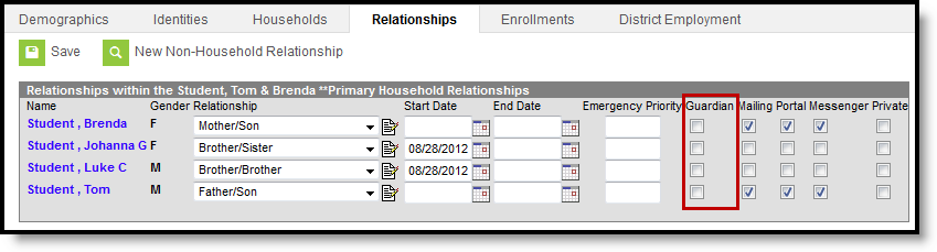 Screenshot of Guardian Relationship Checkbox