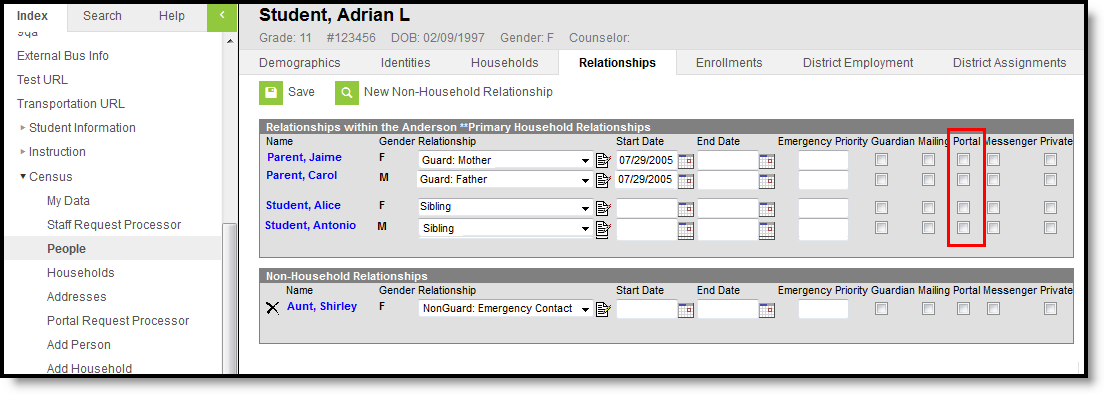 Screenshot of Portal Relationship Checkbox