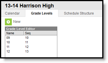 Screenshot of Grade Levels in Calendar