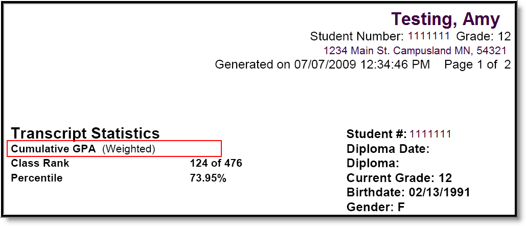 Screenshot of Cumulative GPA