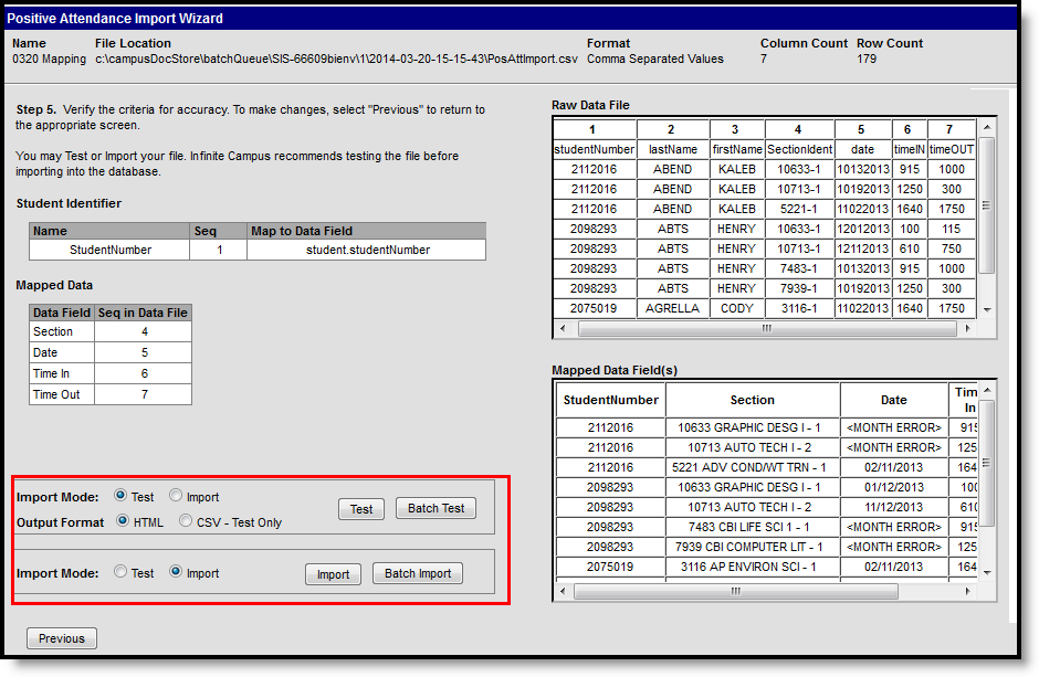 Screenshot showing importing data. 