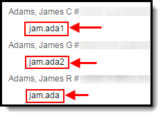 Screenshot of usernames appended with numbers to ensure there are not duplicates