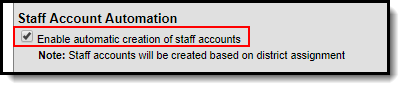 Screenshot of the enable automatic creation of staff accounts preference