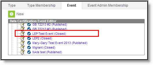 Screenshot of Indication of a Closed Event
