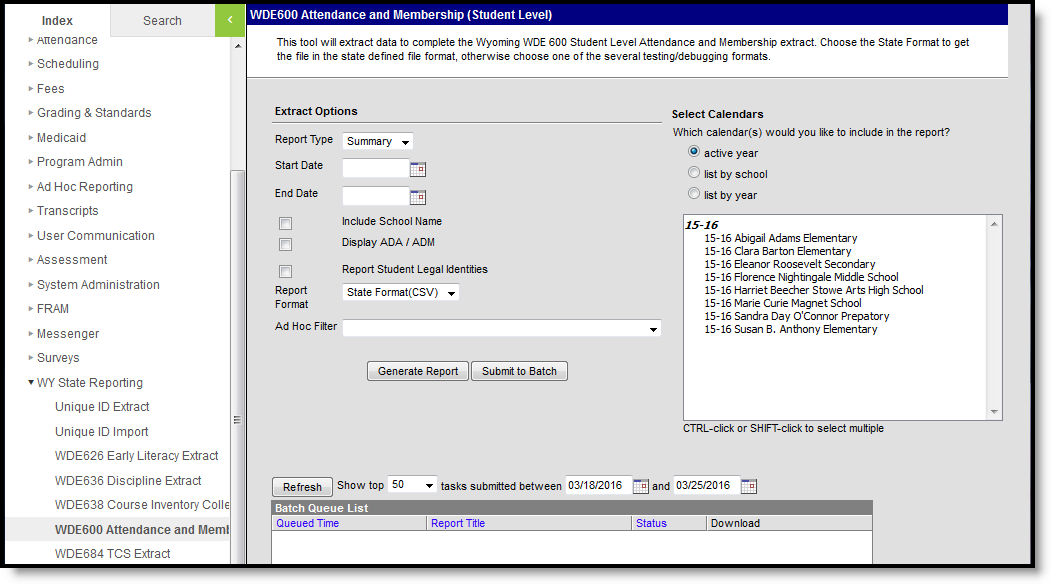 Screenshot of WDE-600 Attendance and Membership Extract Editor 