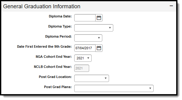 Screenshot of General Graduation Information Editor