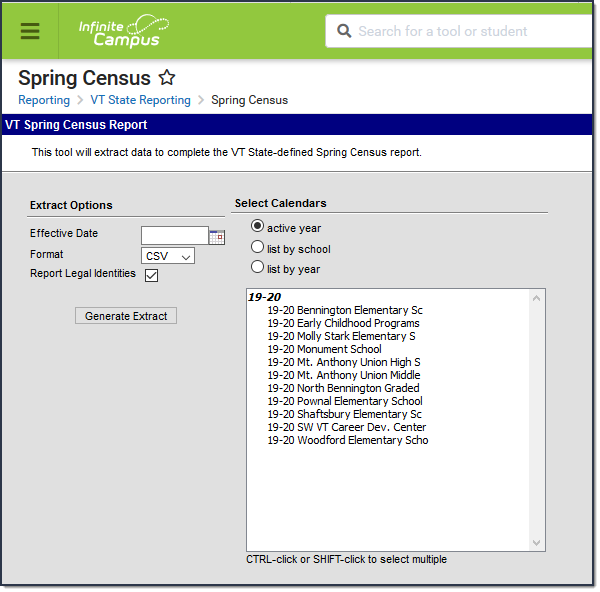Screenshot of the Spring Census extract editor.  