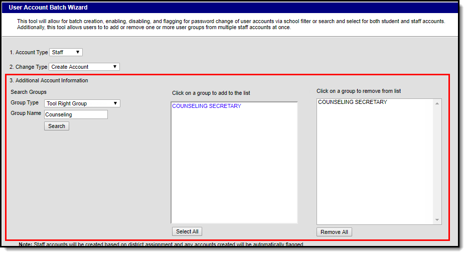screenshot of searching for and selecting a user group