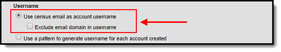 screenshot of the use census email as account username option selected