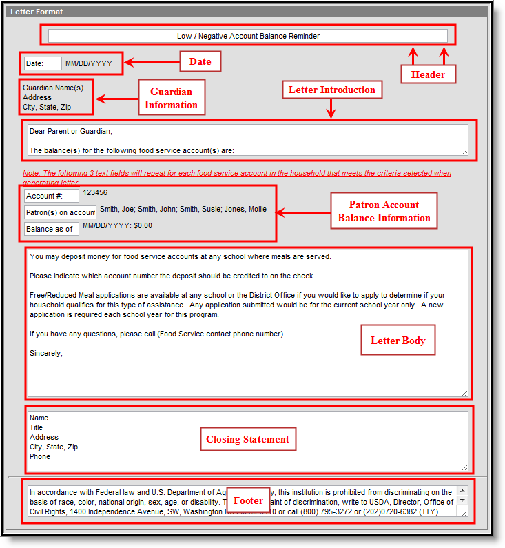 Screenshot of the letter format editor. 