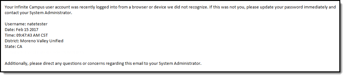screenshot of the email users receive for an unknown device login