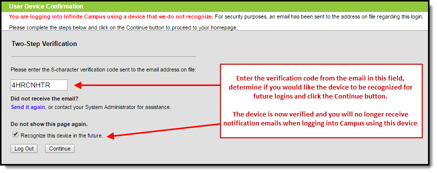 screenshot of entering the authentication code and marking the recognized this device in the future checkbox