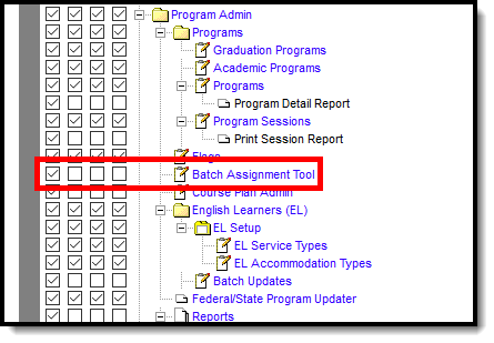Screenshot of Batch Assignment Tool tool rights.