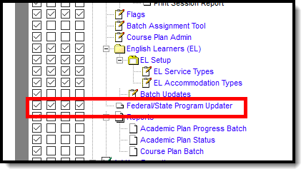 Screenshot of Federal/State Program Updater tool rights.