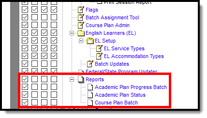 Screenshot of reports tool rights.