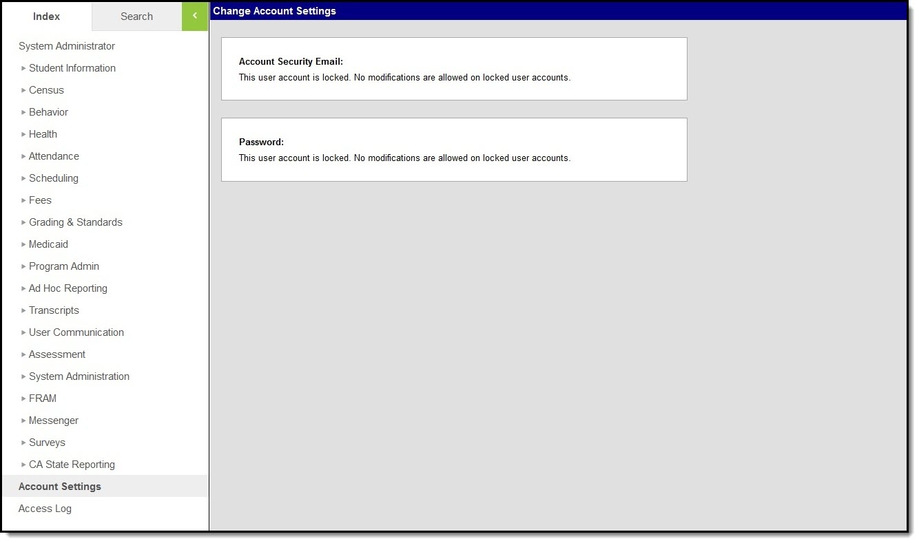 screenshot of Account settings not available because they are now managed in an outside active directory