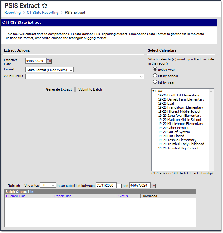 Screenshot of the PSIS State extract editor.