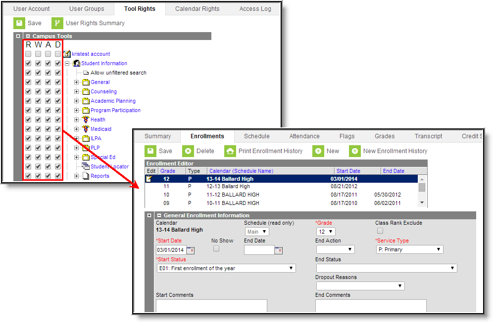 Screenshot of a user with FULL tool rights access.