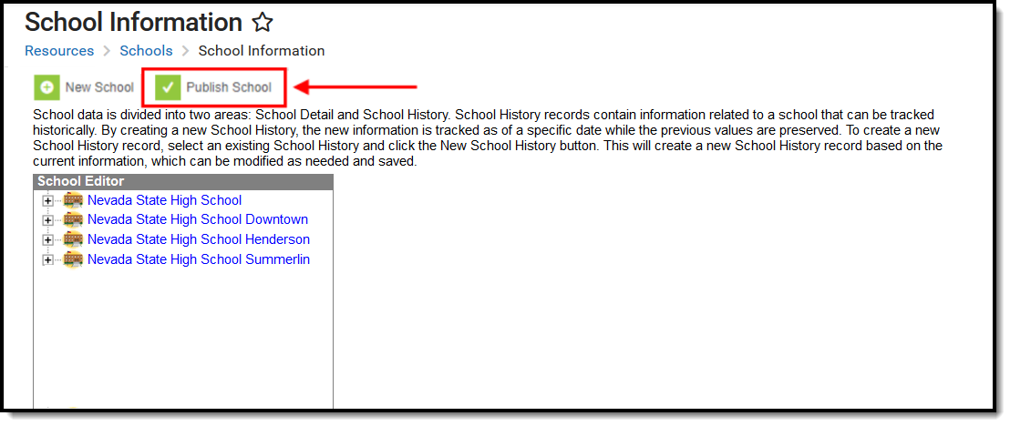 Screenshot of the Publs School to Districts option for Nevada.