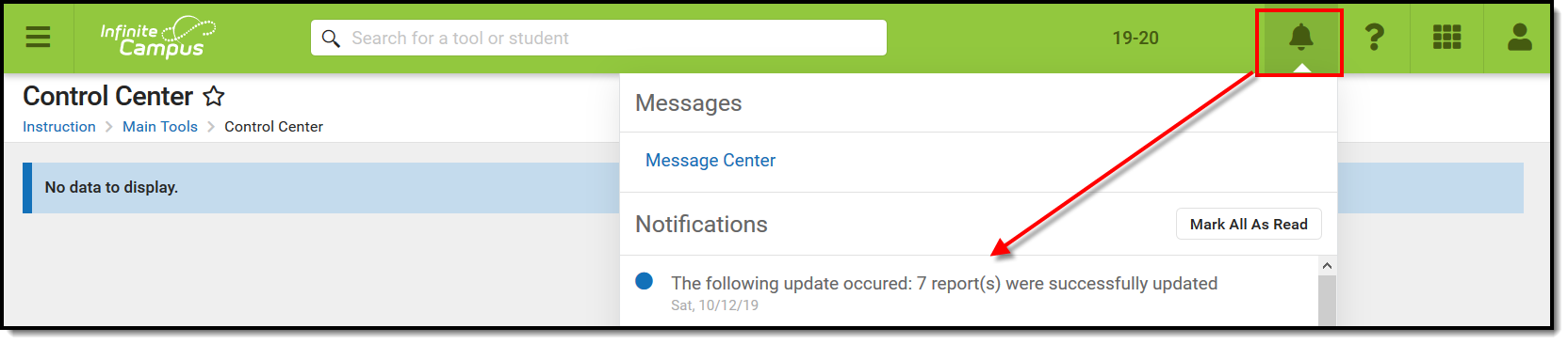 Screenshot of report update notifications