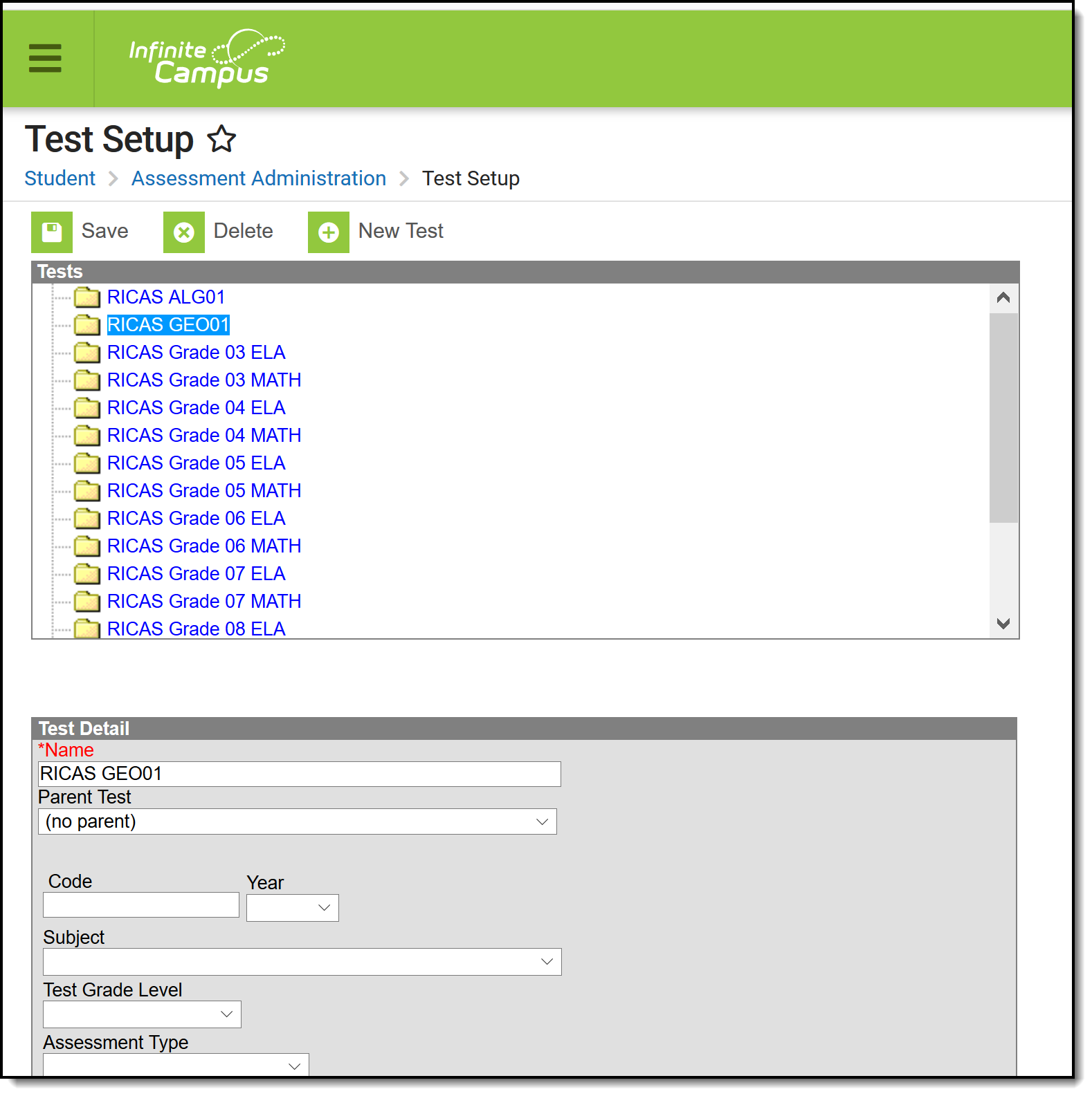 Screenshot of the Test Setup tool.