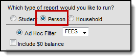 Screenshot of the person report selection