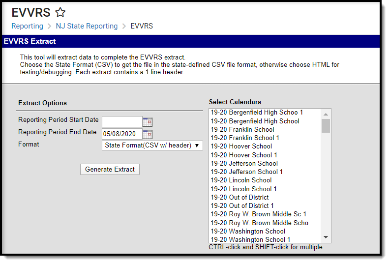 Image of the EVVRS Extract Editor.