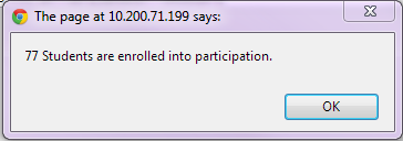 Screenshot of a pop-up message indicating the number of students enrolled in an FRYSC program after the wizard has been run.