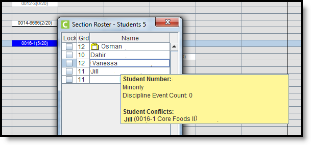 screenshot of the student constraints showing in the Section Roster. 
