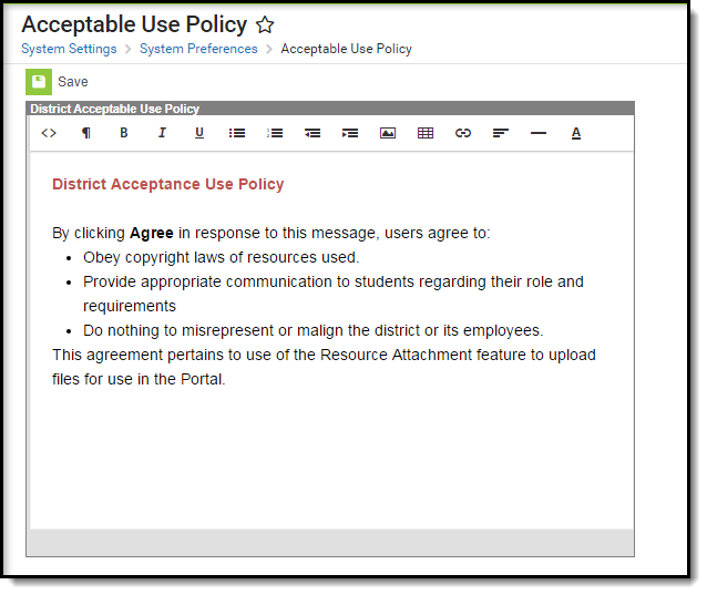 screenshot of the Acceptable use policy tool