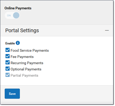 Screenshot of Payments Settings.