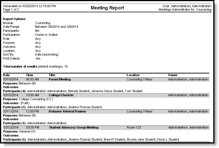 Screenshot of a meeting report example.