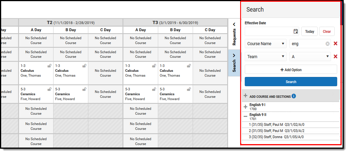 Screenshot of the Walk-ikn Scheduler Search panel. 