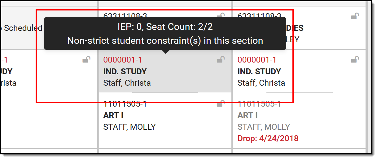 Screenshot of the hover text when a student constraint exists.