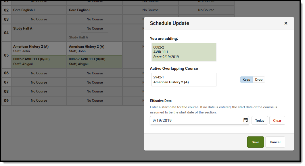 Screenshot of the Keep It option that displays on the Schedule Update modal. 