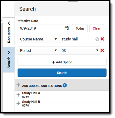 Screenshot showing courses in the search panel collapsed. 