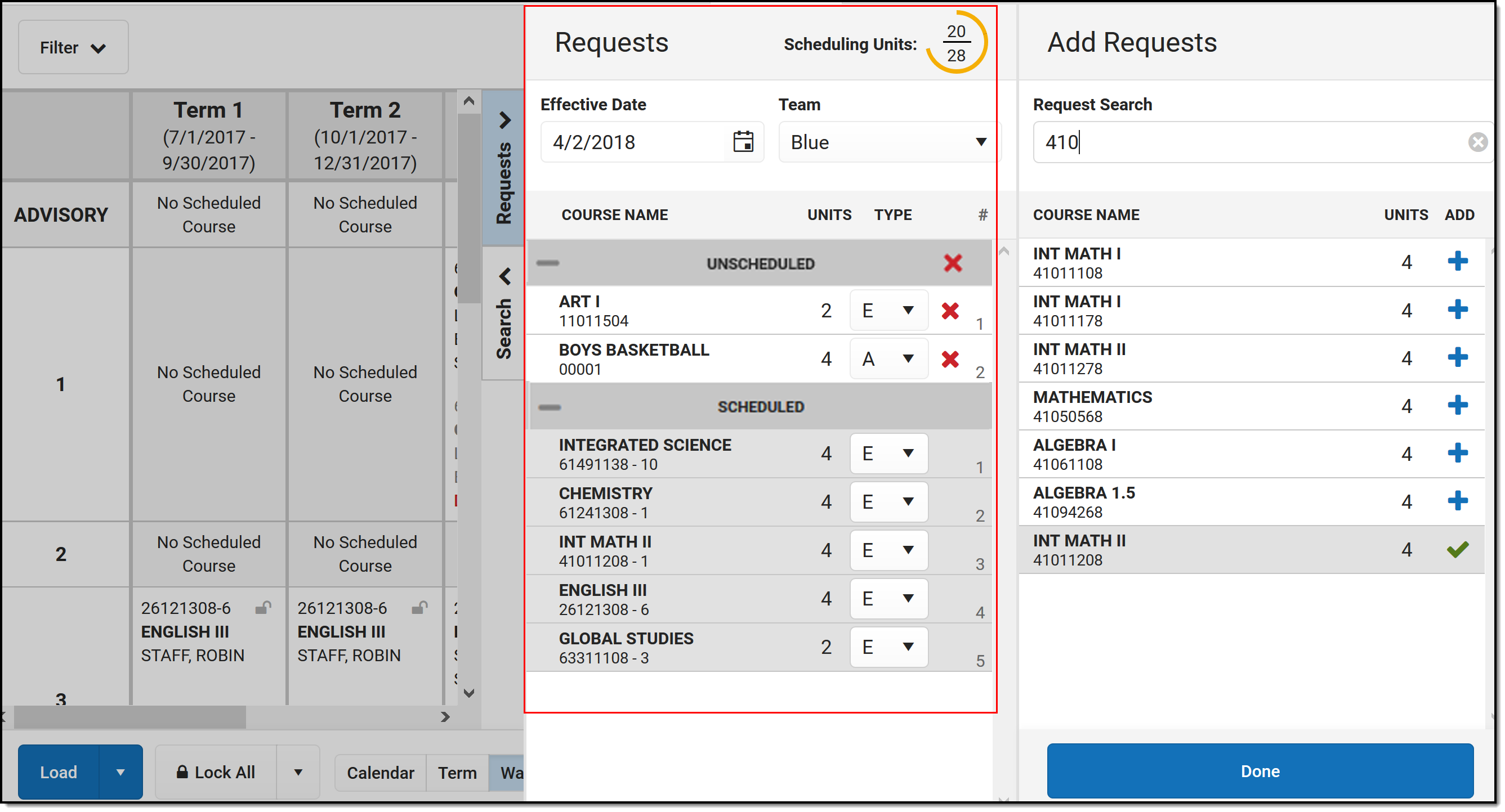 Screenshot showing the Requests panel with the Add Requests panel. 