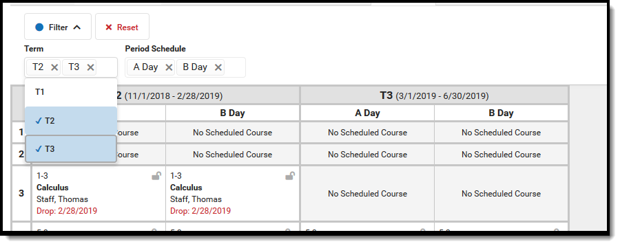 Screenshot of the Term display for the schedule grid. 