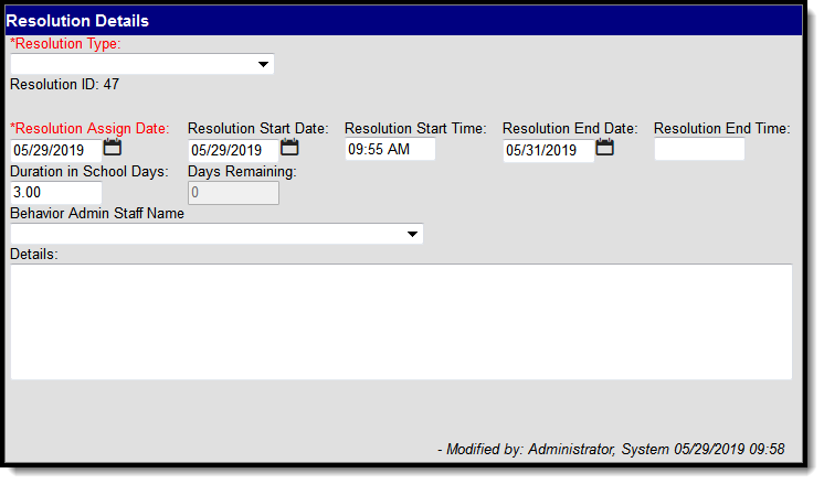 Screenshot of the Behavior Resolution Detail Editor.