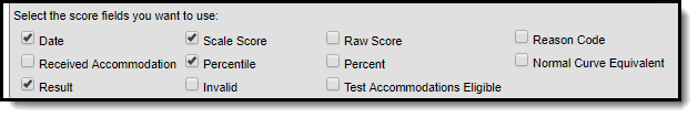 Screenshot of the Score Fields section on the Test Detail page.