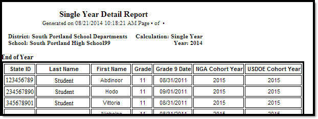 Screenshot of the Single Year Detail report in HTML format, page 2
